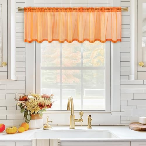 MIULEE Fall Half Window Valance Sheer Curtainsl 60 x 18 Inch Orange