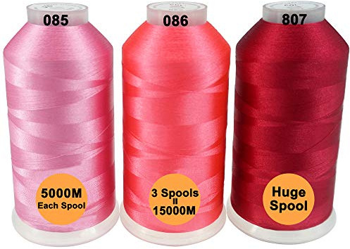 New brothread 3 Stück Pink/Rosa/Karmin Farben Polyester Stickgarn Riesige Spule 5000M für alle Stickmaschinen