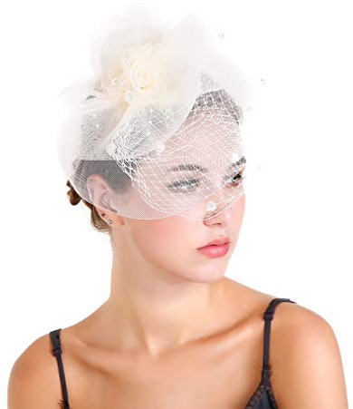 Xiang Ru Damen Fascinator Hüte Vintage Hut Haar Clip Accessoire Haarreif Kopfbedeckung Kopfschmuck Beige