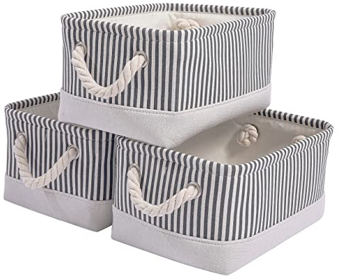 Mangata Fabric Aufbewahrungsboxen, Open Storage Organizer für Bücher, Spielzeug, Kleinigkeiten 3er Pack (Grauer Streifen, Klein)