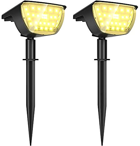 Jior Lot de 2 Lampe Solaire Exterieur,32 LED Eclairage Exterieur Solaire Etanche IP67 Applique 3 modes, Réglable 180° Spot Solaire Exterieur pour Jardin, Cour, Allée, Chemin, Trottoir, Terrasse