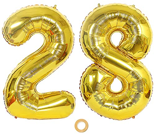 Ceqiny Digitaler Ballon Luftballons in Gold - 28er Zahlenballon, 40 Großer Folienballon für Geburtstag, Hochzeit, Jubiläum oder Sonstige Feierliche Anlässe (2 Stück)