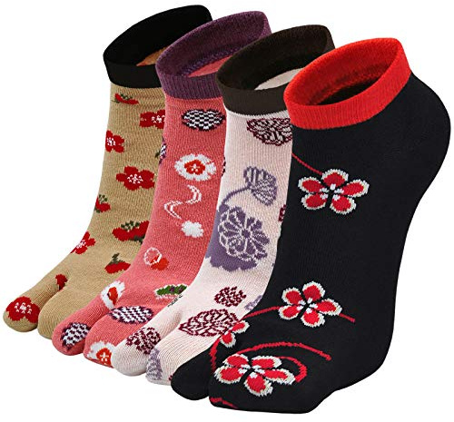 PUTUO Calzini Tabi Infradito da Donna: Flip Flop Calze Tabi Donna Calzini Giapponesi con Alluce Separato - Calzini Geta con 2 Dita da Donne, 4 Paia