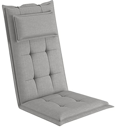 sunnypillow 1 Stück Gartenstuhlauflage mit abnehmbarem Kopfpolster - 120 x 50 x 9cm - Stuhlauflagen Hochlehner, Auflage für Gartenmöbel - Sitzauflagen Outdoor, wasserdicht UV-Lichtecht - Grau