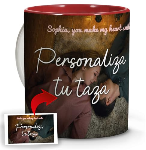 LolaPix Taza Personalizada con Foto y Texto. Regalos Personalizados con Foto. Regalo Cumpleaños Día de la Madre. Regalos Originales para Mujer. Taza Personalizada de cerámica. Interior de Color Rojo.