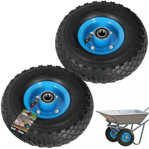 KOTARBAU® Set di 2 Ruote per Carriola in Gomma Piena, 260 x 85 mm, 3.00 - 4 Rinforzate, 4PR, Complete Con Asse per Carrello, Ricambio