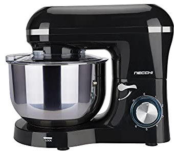 Necchi - NKSM1518 Impastatrice planetaria, 1400W, 6 velocità + pulse, Ciotola da 5,5 litri, base ABS, frusta a gancio, filo e foglia