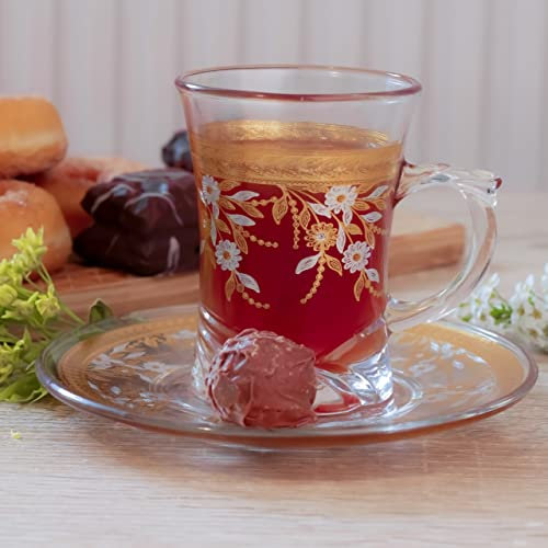 MY SOUK UG Türkische Teegläser-Arabische Gläser und Untertassen im Dubai-Stil-Set aus zwölfteiligem handgefertigtem Teeglas, sechs schönen Untertassen, sechs türkischen Teegläsern (dubai style)
