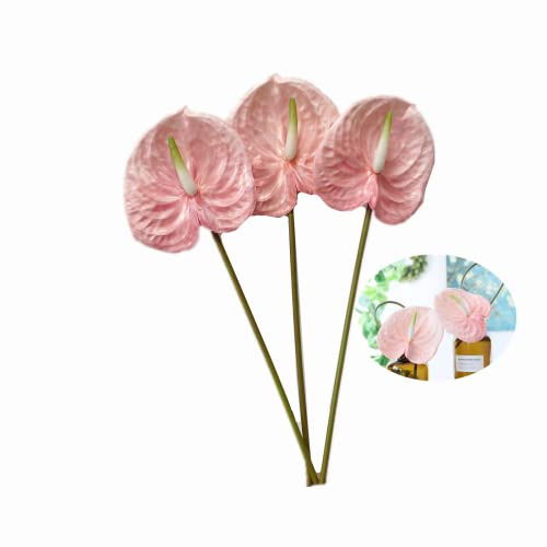Rikyo Künstliche Anthurium-Lilien, permanente Blumen, 66 cm, 3 Stück, tropische Kunstpflanzen, Blumensträuße für Tischdekoration, Brautschmuck, Hochzeit, Festival, Dekoration, Blume (Hellrosa)