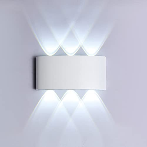 ZIKEY Apliques de Pared 6W, Luz Blanco Frio 6000K, Lámpara de Pared Impermeable IP65, Moderna Aluminio 6 LED Lámpara de Pared para Salón Pasillo Baño Escaleras Jardín