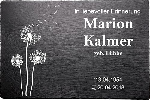 Grabsteine, Urnengrabsteine Motiv Pusteblume, Grabsteine mit personalisierter Gravur, Naturschieferstein, 30x20cm 100% witterungsbeständig