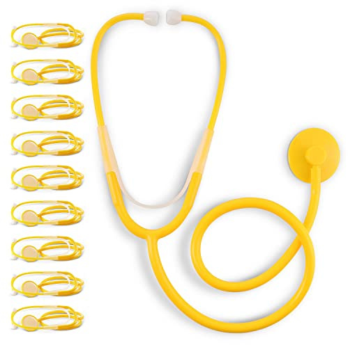 PrimaCare DS-9294 Disposable Stethoscope with Sound Sensitive Chestpiece and 22 PVC Tubing, Yellow, Pack of 10