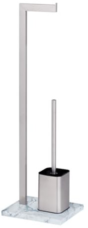WENKO Juego de accesorios WC wenko de pie para cuarto de baño Aprilia, escobillas y soportes para WC, con aspecto de piedra natural, portarrollos wenko de acero inoxidable brillante 23 x 74 x 19 cm