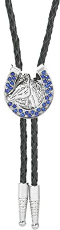 DELIGUO Bolo Ties Krawatte Für Herren - Western Cowboy Leder Seil Tier Bunte Stein Anhänger Mit Hemd Zubehör Krawatte, Persönlichkeit Vintage Neuheit Halskette,Blau,Einheitsgröße