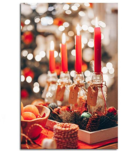 Weihnachts-Wandkunst, Advents-Leinwanddruck, Kerzenständer, Poster für Zuhause, ungerahmt, 91,4 x 61 cm