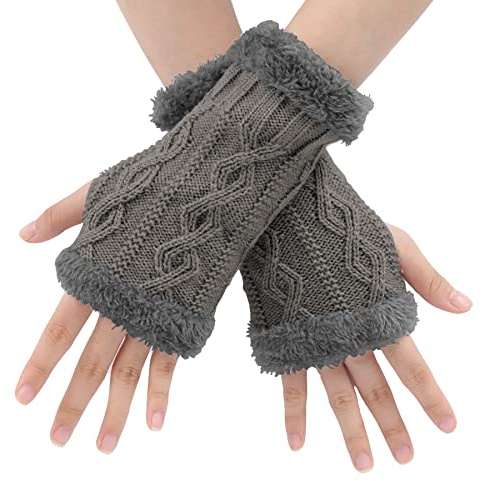 BLURBE Fingerless Gloves for Women - Arm Wrist Warmers, Ladies Winter Cashmere Arm Fingerless Gloves Mittens Wrists Knitted Warmers with Thumb Hole for Women Gifts UK