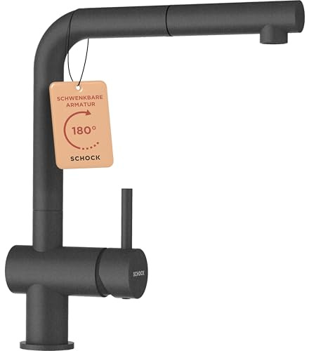 SCHOCK® Küchenarmatur Epos Stone I graue Hochdruck Armatur mit ausziehbarer Schlauchbrause I 360° drehbar I Spültischarmatur mit Standard-Norm-Anschlüssen I Einhebelmischer vollbeschichtet