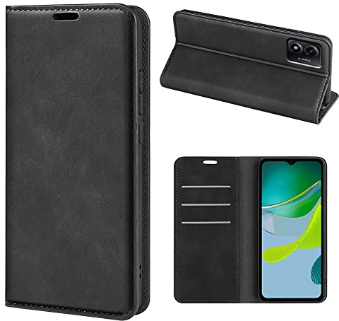 Fertuo Funda para Motorola Moto E13, Funda Libro con Tapa de Cuero Piel Flip Case Cover con Cierre Magnetica, Ranuras para Tarjetas [Interna de Silicona] Carcasa para Motorola Moto E13, Negro
