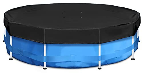 Sekey Poolabdeckung Rund 366cm für Metallrahmenpools, 420D Reißfest Oxford Poolplane, Sommer & Winter Abdeckplane Pool Rund, Wind- und Staubabweisend, Einfache Installation, Schwarz