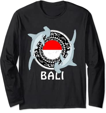 Hammerhead Shark Dive Bali Flag of Indonesia Long Sleeve T-Shirt