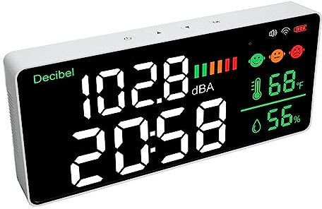Dezibelmesser, einstellbare Unterstützung 2,4 G WiFi Temperatur-Feuchtigkeitsmessung 30 bis 130 dB Schallpegelleser Zeitanzeige für Zuhause