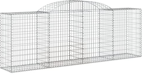 vidaXL Arched Gabion Baskets, 4 pcs Set, Galvanised Iron, 300x50x100/120 cm, Silver, Garden Barrier, Decorative Outdoor Wall, Sturdy Wire Panels, Easy Assembly Required.