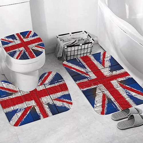 EKSED Badteppich 3 Stück Weiche saugfähige Badematten,Grunged Vereinigtes Königreich Union Jack-Flagge,rutschfeste Badematte Teppiche & Toilettendeckelabdeckung Set Waschbar