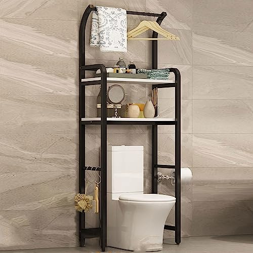 Meuble wc rangement gain de place, Une variété de styles, avec porte-serviettes, Tuyau en acier audacieux et épaissi, avec pieds réglables, support de toilette autoportant ( Color : White , Size : BLA