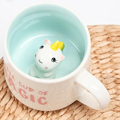 Disoza 3D-Tier Tasse Einhorn - Cute Mug mit Einhorn Figur Innen - Geschenke für Frauen & Mädchen - Lustige 3D Tasse für Geburtstage