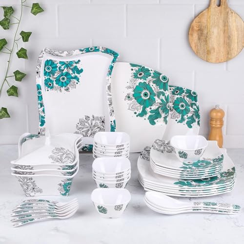 Dinner Set, 40 Pieces Melamine Dinner Set - Elegant, Designer Crockery Dinnerware, Designer Dinner Set