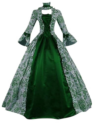 KBOPLEMQ Vêtements médiévaux pour femme - Rétro - Robe de princesse - Robe de soirée - Robe de bal - Jupe plissée - Robe maxi - Court rococo - Baroque - Marie Antoinette - Robe de bal - Robe de soirée