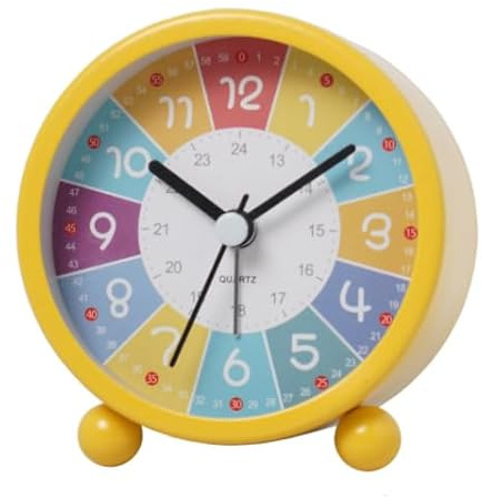 IGTOPS Analog Wecker Kinder, Ohne Ticken Wecker Lernwecker mit Nachtlicht, Snooze Analog Wecker, Lernuhr Kinder für Schulen, Wecker für Schulkinder Mädchen Junge (Gelb, 8x9cm)