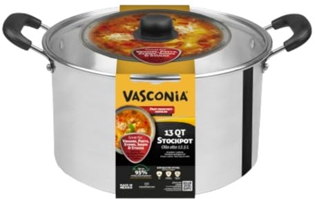 Vasconia 13-Quart Tamale Steamer Pot with Glass Lid (Aluminum) for all stoves, Large Stockpot to Steam & Boil, Anti-Rust & Easy to Clean, Makes Seafood, Pasta & Vegetables