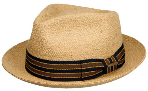 Stetson Yescott Player Raffiahut Naturfarbener Pork Pie Retro UV-Schutz 40 Garniturband Damen Herren Sommer Natur M (56-57 cm)