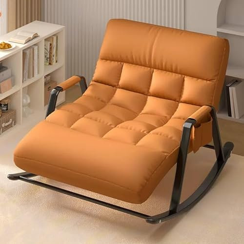JIAOCKJIAO Schaukelstuhl, Doppelter Schwingsessel mit Seitentasche, Moderner Relaxstuhl mit Rückenlehne, Sessel mit Fußhebel, Tragfähigkeit 250 Kg, for Schlafzimmer, Wohnzimmer (Color : Orange, Size