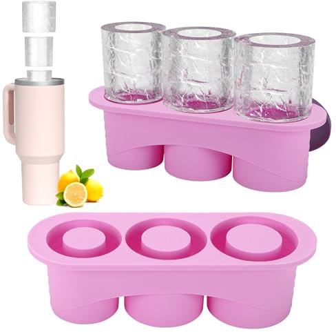 Auauraintt Eiswürfelform Silikon für Stanley Cup, Wiederverwendbare 3 hohle Zylinder-Eiswürfelformen, Silikon Eiswürfelform mit Deckel, BPA Frei,Zubehör für 20-40 oz, Stanley Cup eiswürfel (Rosa)