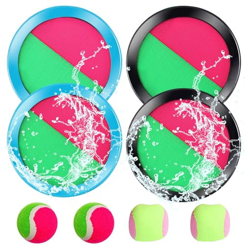 Klettballspiel für Kinder, KlettballspielMmit 4 Fangscheiben & 4 Klettball, Klettball Spiel für Ballspiele für Draußen Kinder, Klettspiel Wurf Spiel Kinder Ab 3-6