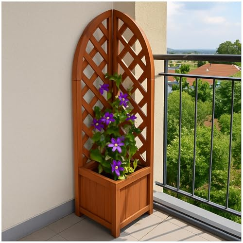 HTI living Pflanzkasten mit Rankgitter aus Holz braun Blumenkasten für Balkon, Terrasse und Garten Blumenkasten mit Spalier Holz