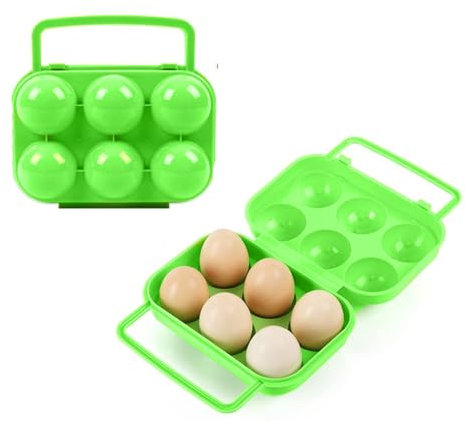 2 Pezzi Cestini Porta Uova, 6 Griglia Pieghevole Scatola Uova Scatola Porta-Uova Portatile Contenitore Uova Portauova in Plastica con Coperchio per Barbecue, Pesca, Picnic all'Aperto, Verde