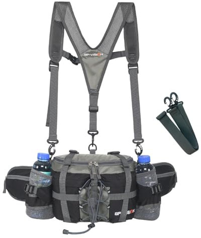Multifunktionale Gürteltasche mit 2 Flaschenhalter Rucksack Umhängetasche Trinkgürtel Bauchtasche Militärstil Handyfach Wasserdicht Laufgürtel Hüfttasche für Wandern Reise Camping Radfahren 10L