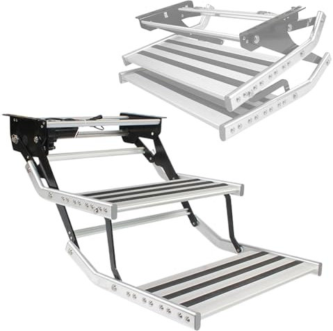 Marchepied Robuste pour Camping-Car, marchepied d'entrée Pliable pour Camping-Car, escalier de Camping-Car Pliable avec Pieds en Caoutchouc antidérapants, 2 marches (électriques) à LED