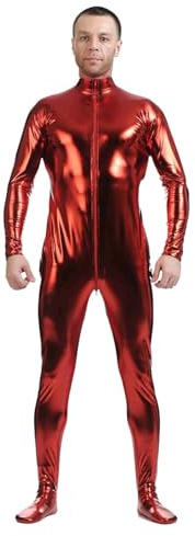 pvucpot Unisex Metallic Bodysuit Zentai ohne Kapuze Erwachsene Glänzend Einteiler Spandex Body Anzug Halloween Kostüm Männergeschenke