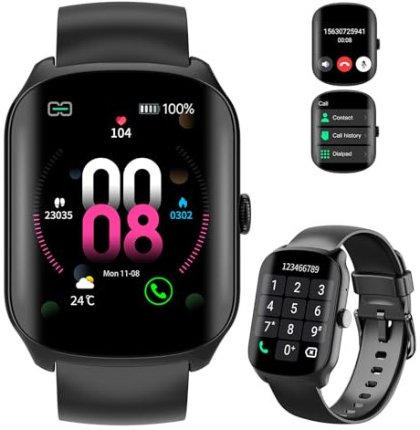 Qecnato Smartwatch Herren Damen, 1,95 HD Gebogener Bildschirm Smart Watch, mit Bluetooth Anrufe, Pulsmesser Schlafmonitor, 112+ Sportmodi Fitnessuhr, IP68 Wasserdicht Schrittzähler Sportuhr, Schwarz