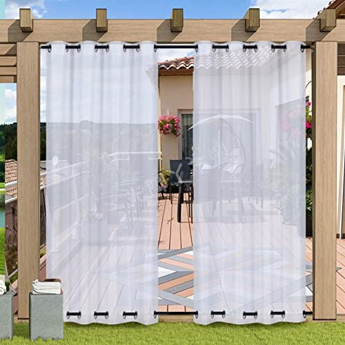 Lot de 2 panneaux de rideaux semi-transparents imperméables d'aspect lin pour tonnelle avec œillets en haut et en bas, parfaits pour pergola, balcon, piscine, intérieur/extérieur, 132,1 x 243,8 cm,