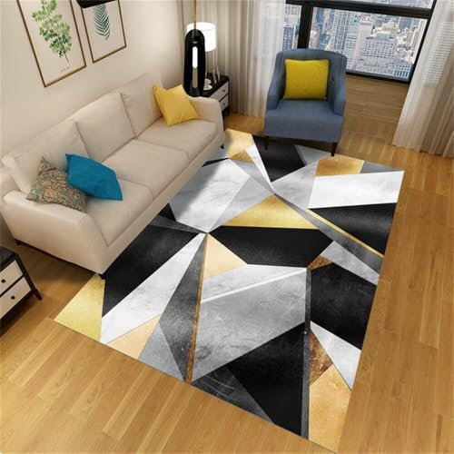 Kunsen 120X200CM Tappeto Rettangolare resistente con design geometrico nero e giallo. Passatoia Cucina Grigio da esterno Economico