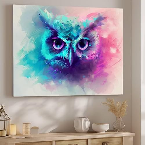 Malen nach Zahlen Erwachsene Blau, Malen nach Zahlen Eule DIY Handgemalt Ölgemälde Kit Hobby Erwachsene Kreativ Mit Pinseln und Acrylfarbe Knitterfreie Leinwand Kit, Home Wand Deko 50x70cm J-448