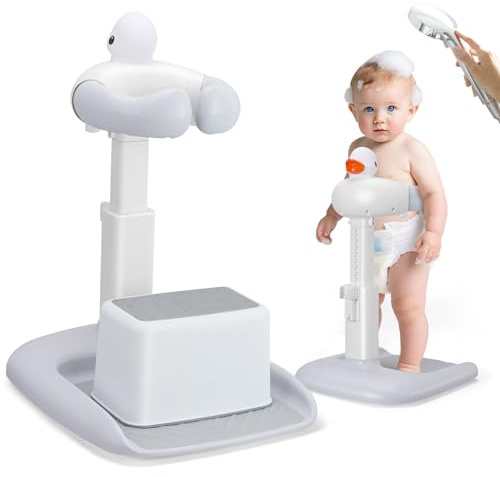 Soporte Ducha para Bebé 8-36 Meses, Altura Ajustable, Portador Ducha Incluido, Base Antideslizante, Asistente Baño Niño, Ideal como Soporte Bebe Bañera