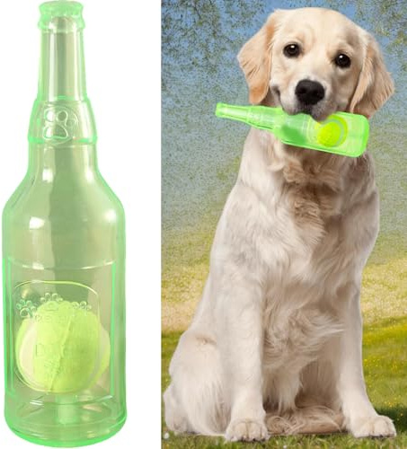 DILUSILK 1 juguete chirriante para perros, pelota de tenis, dientes de cuidado dental, pelota de tenis indestructible para cachorros, botella masticable para perros, botella de juego para perros