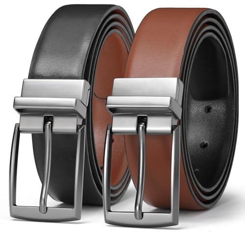 VONMELLI Cinturón de hombre Cinturón de piel sintética reversible, cinturones con hebilla rotada, cinturón elegante y resistente para vestidos, vaqueros y negocios trabajo, idea regalo, ancho 3,5 cm