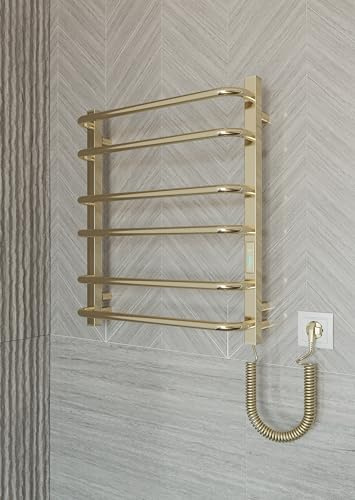 Elna Scaldasalviette Oro - 104W - 610x530mm - Elettrico - Riscaldamento da bagno compatto con termostato, Timer & Eco - Montaggio a parete - IP44 - Acciaio inossidabile - Design Radiatore
